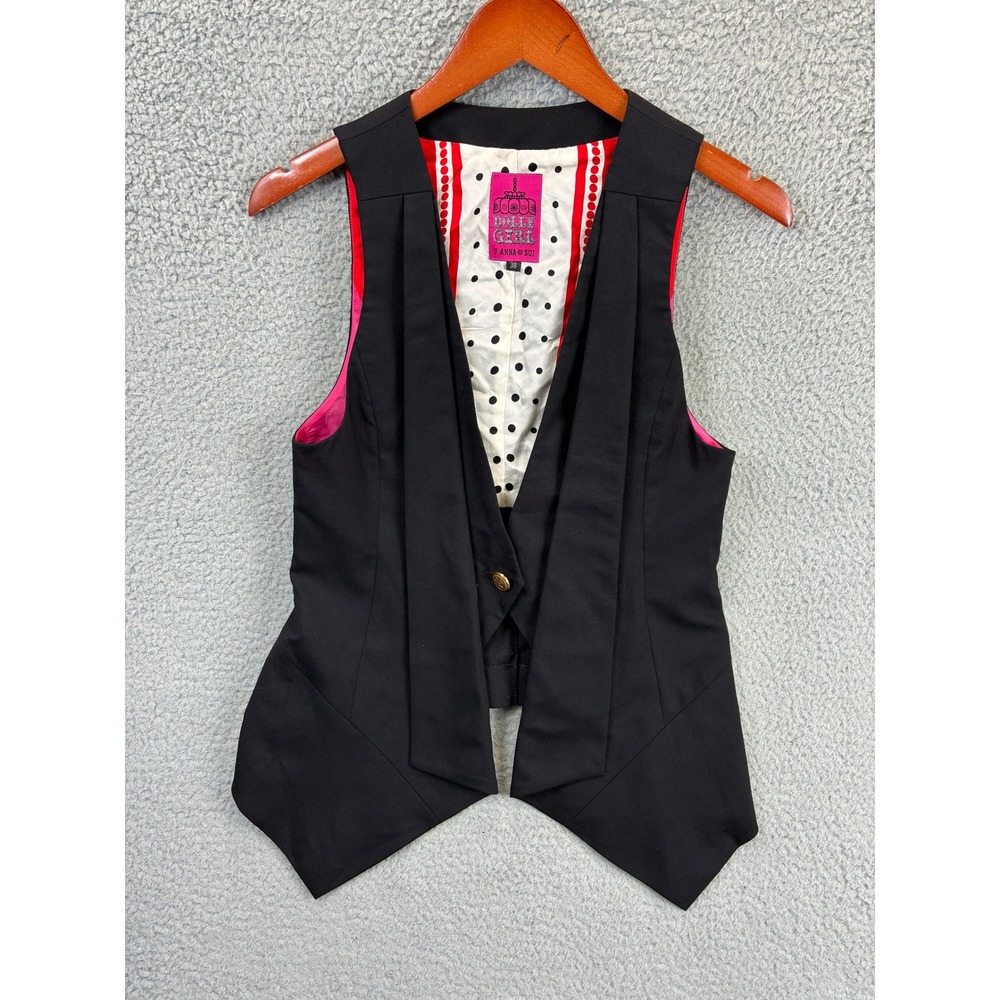 Dolly Girl by Anna Sui Tuxedo Vest Womens S Black Polka Dot Peplum Y2K Tailored